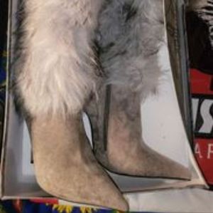 Jeffrey Campbell faux fur thigh high boots